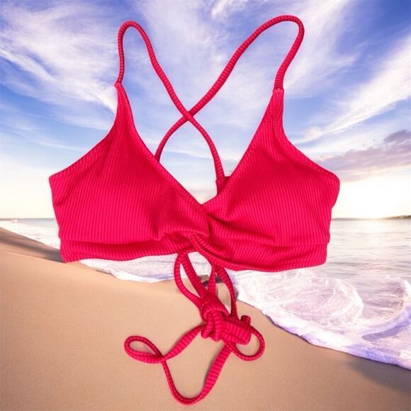 NWT New Zaful Red Criss Cross Back Cheeky Ribbed Bikini Swim Set Bottom & Top XS - Picture 10 of 12